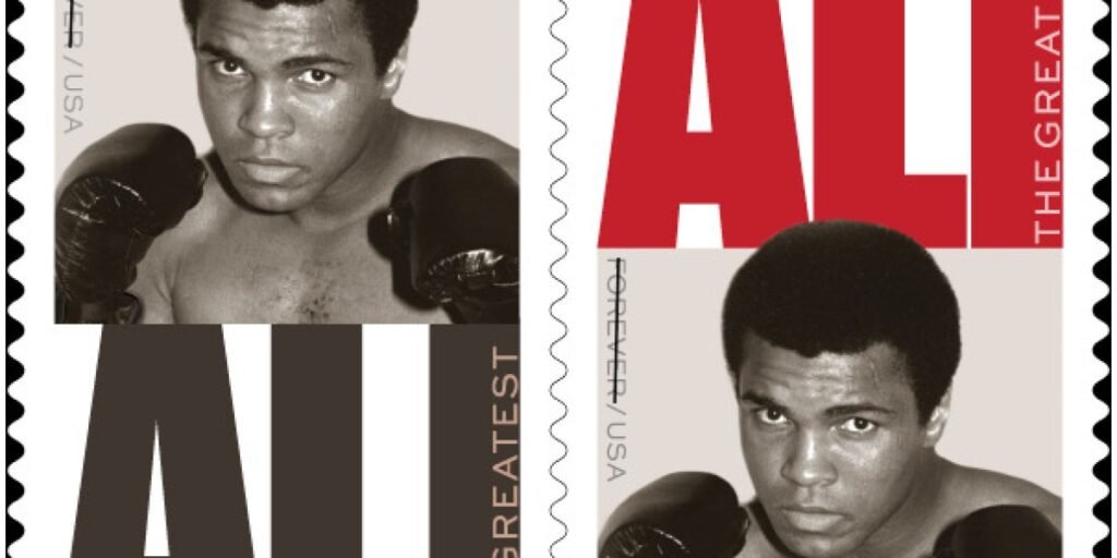 Muhammad Ali brincou que deveria estar em um selo porque 'essa é a única maneira de eu ser lambeado.' Pedido atendido.